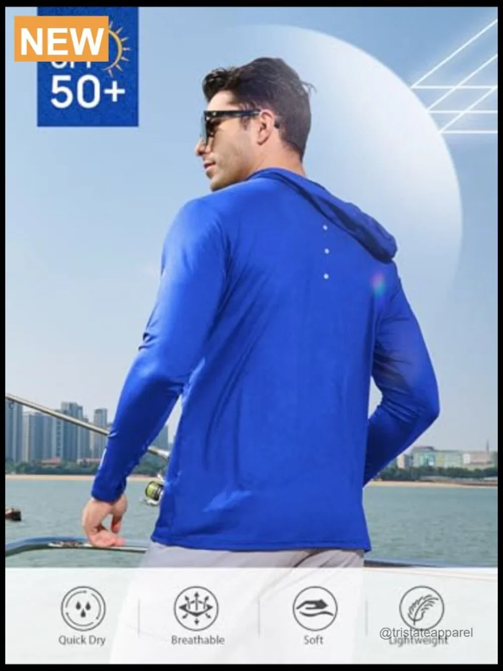 Men's UPF 50+ Sun Protection Hoodie Long Sleeve Rash Guard Fishing Swim Shirt